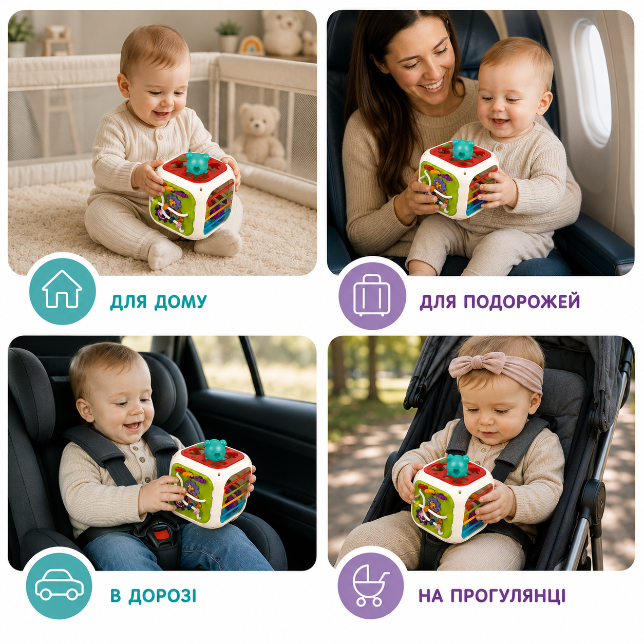 Дитячий бізікуб Монтессорі, розвиваюча іграшка-сортер для дітей від 6 місяців, з ксилофоном та силіконовими мотузками, різнобарвний-thumbmail-5