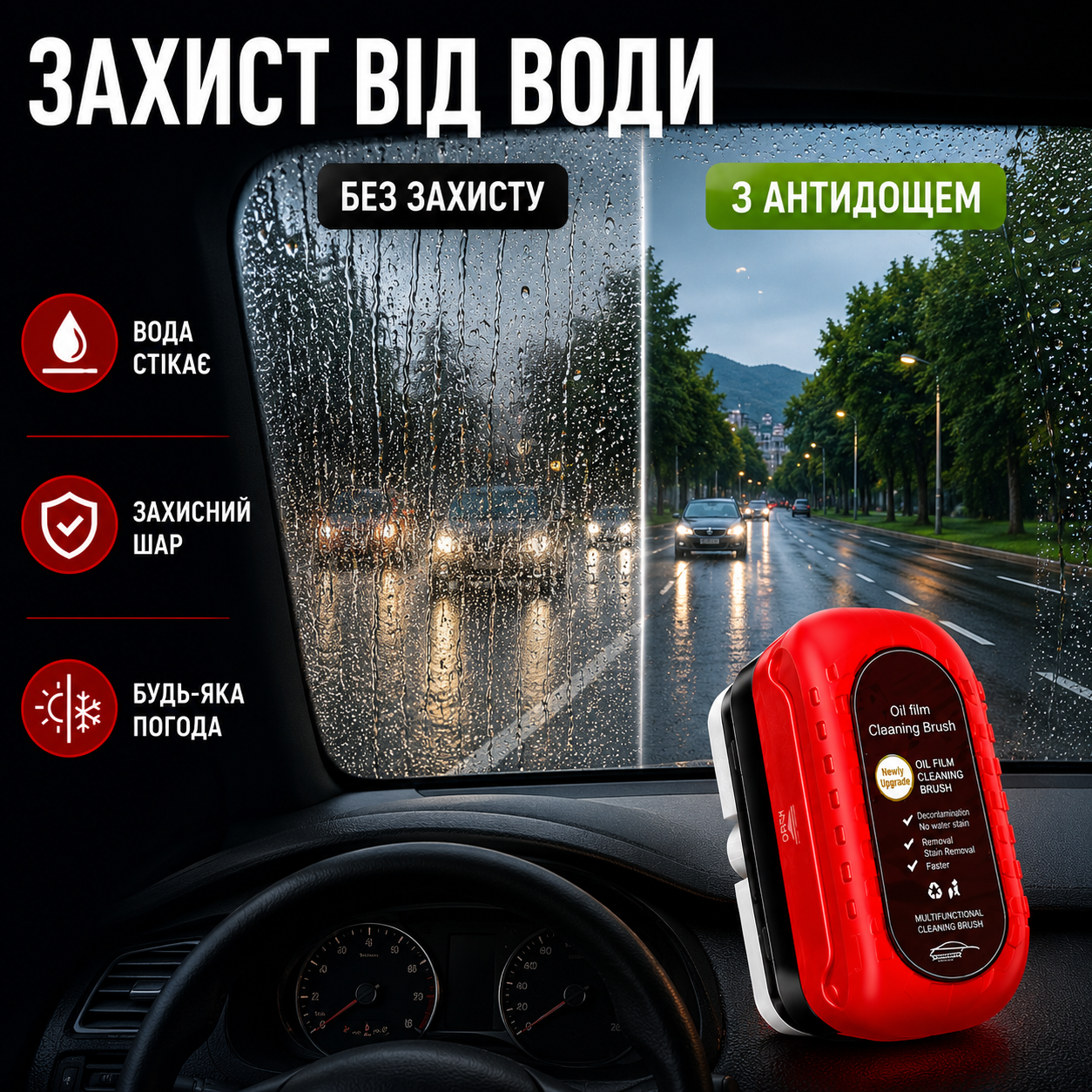 Гідрофобний аплікатор для скла автомобіля з ефектом "Антидощ", очищення та водовідштовхувальне покриття, 120 мл-thumbmail-7