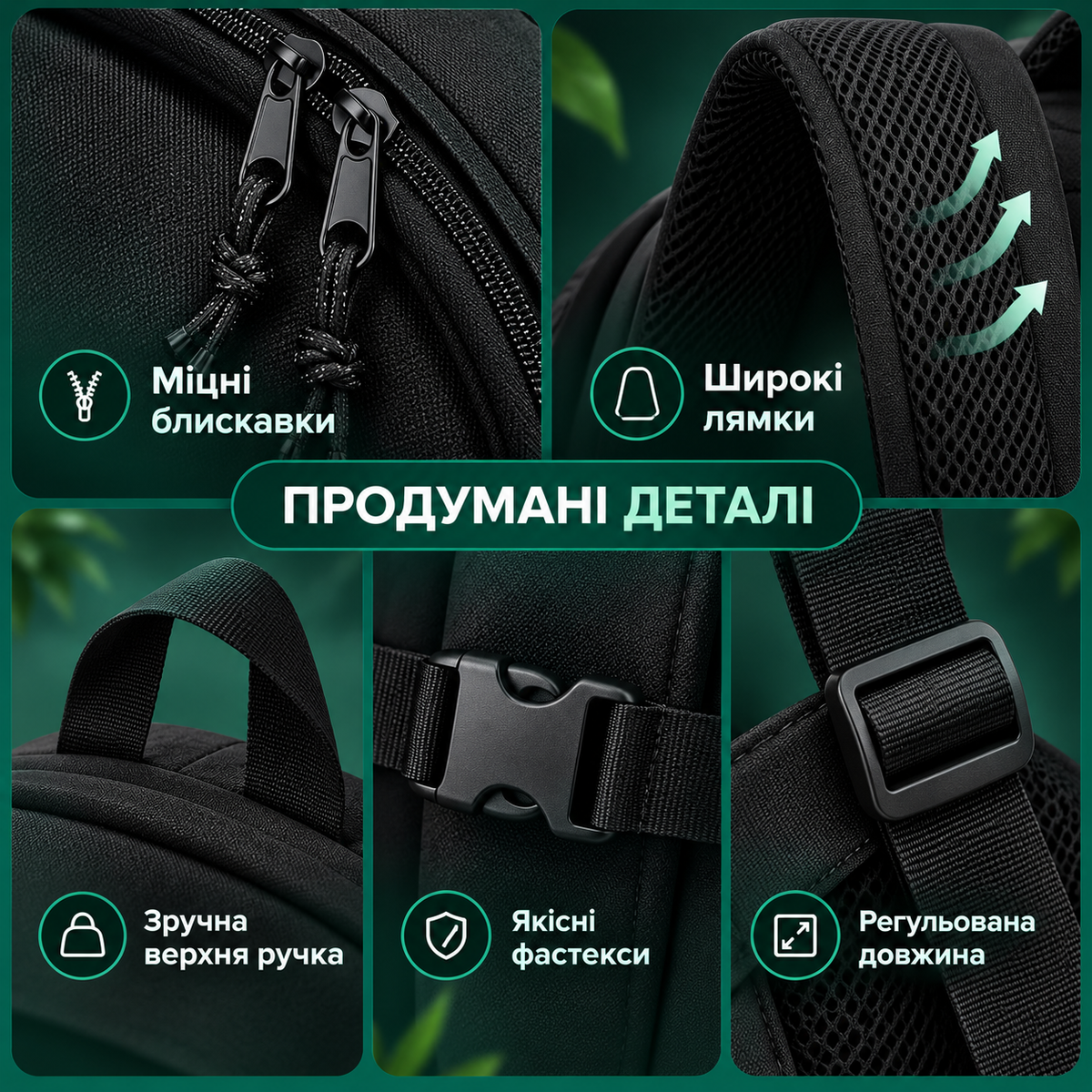 Комплект рюкзак, сумка через плече та пенал 3 в 1 для навчання і міста, чорний-thumbmail-6