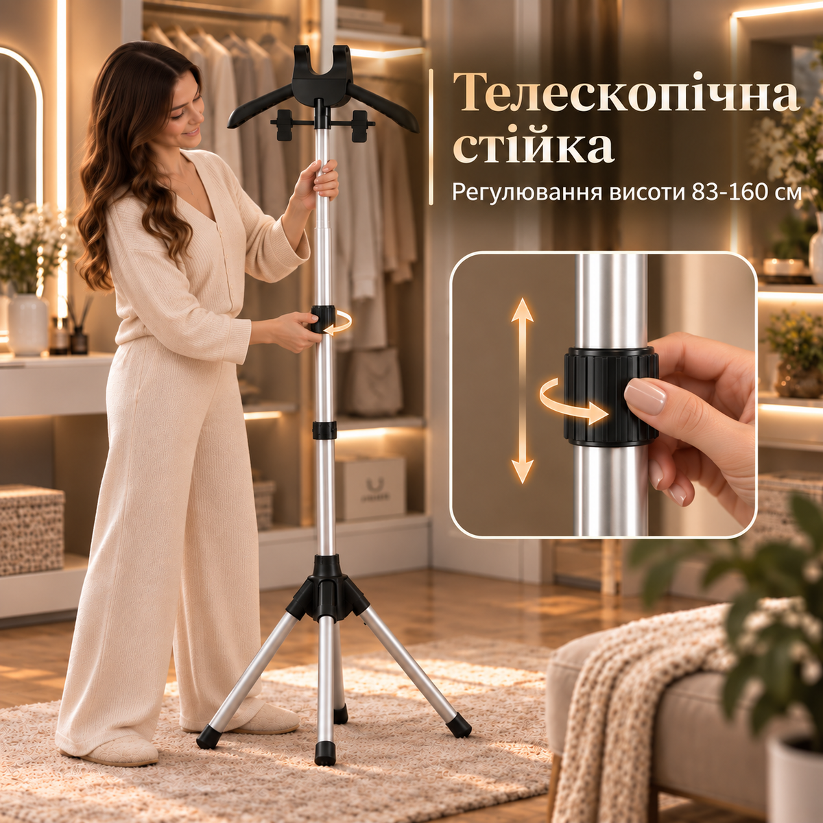 Підлогова стійка для відпарювання одягу, телескопічна основа 83–160 см-thumbmail-6