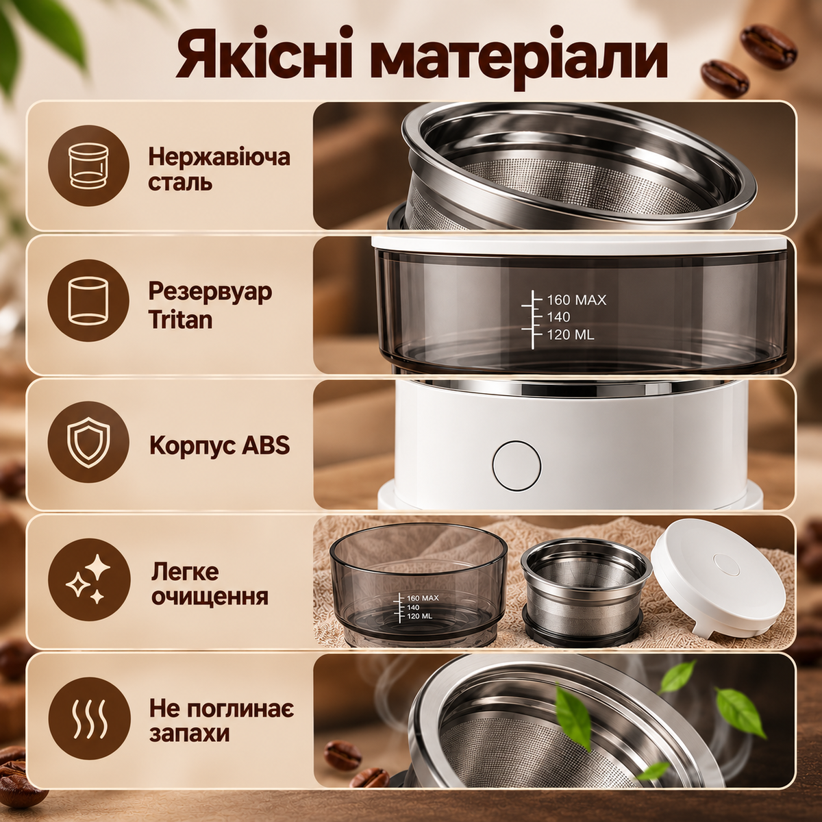 Автоматична кавоварка пуровер Pour Over 160 мл з багаторазовим фільтром SUS304, резервуаром Tritan та живленням від 2 AAA-thumbmail-5