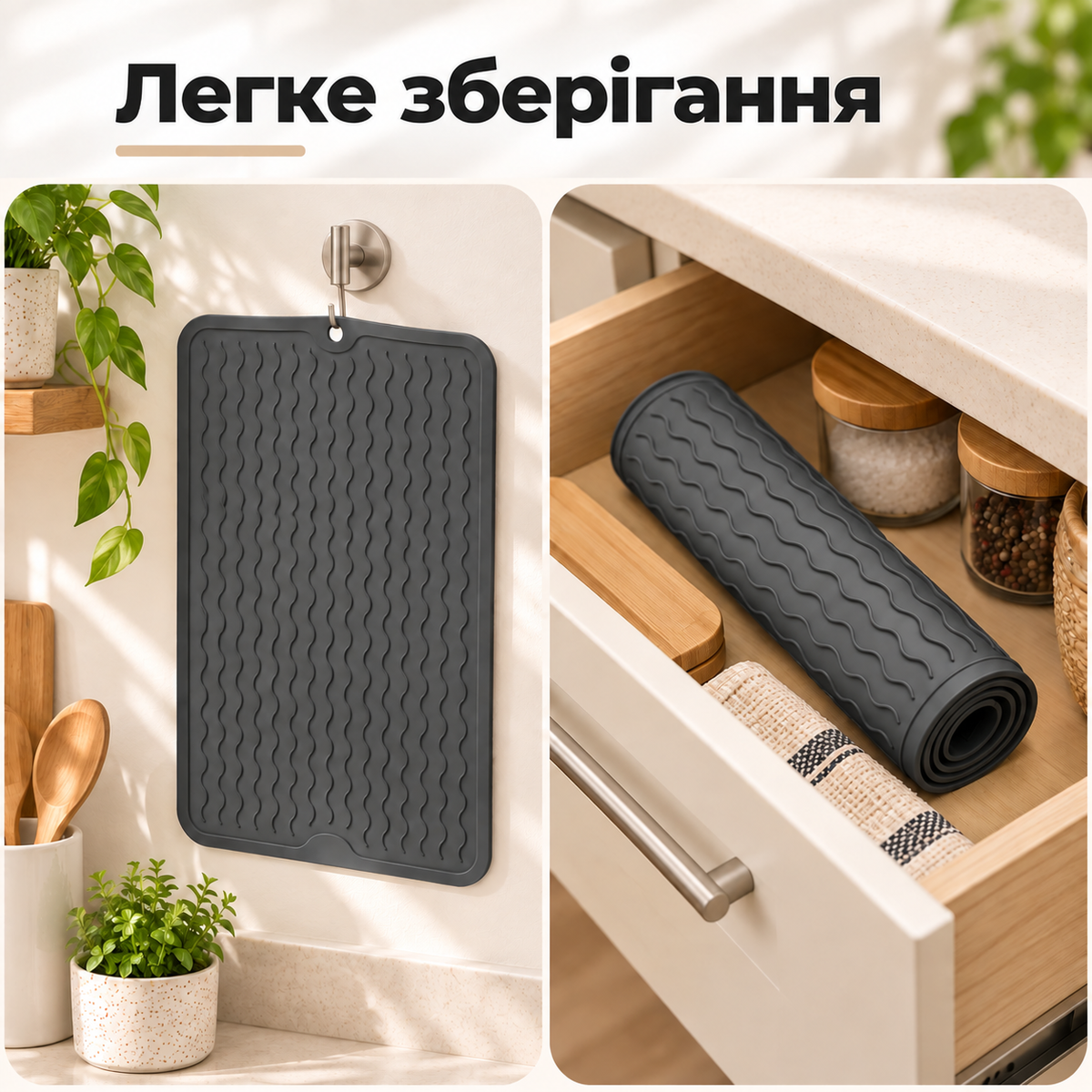 Силіконовий килимок для сушіння посуду 50 × 40 см, термостійкий харчовий силікон, темно-сірий-thumbmail-6