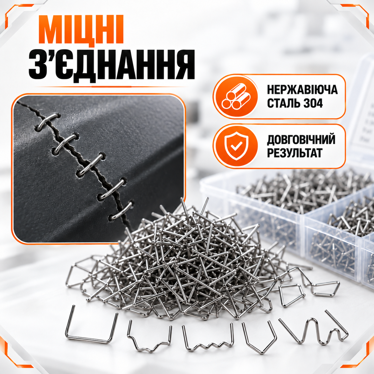 Скоби для пластикового зварювання 600 шт, 6 типів, нержавіюча сталь 304 для ремонту пластику та бамперів-thumbmail-4