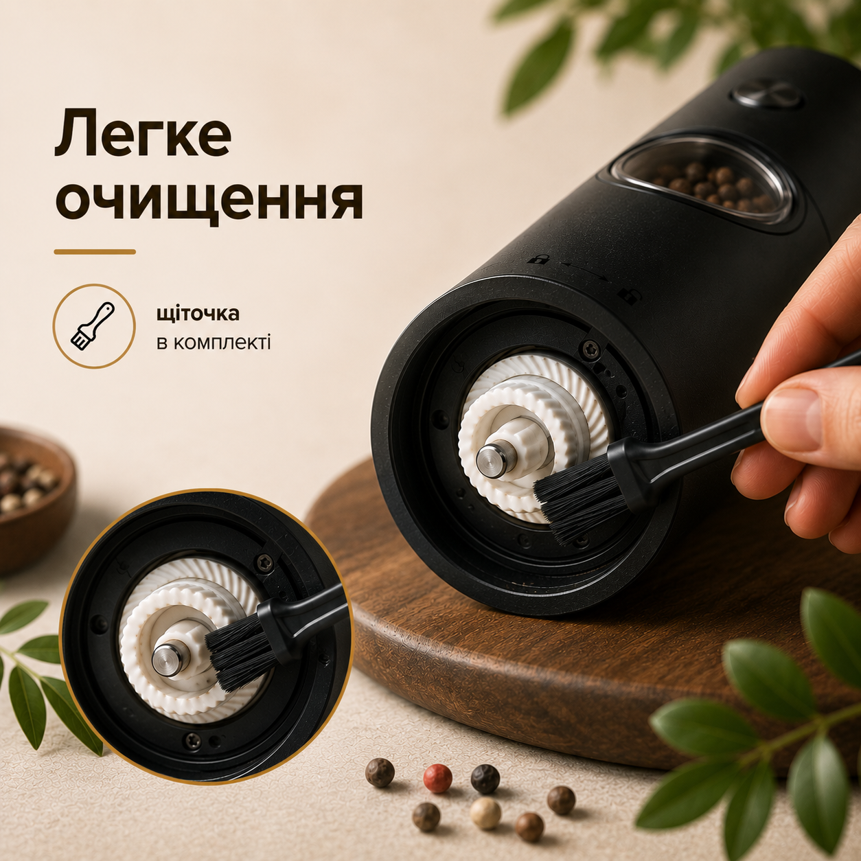 Набір електричних подрібнювачів для спецій, солі та перцю 2 шт., акумуляторний, керамічні жорна, 5 рівнів помелу, з базою для зарядки, чорний-thumbmail-5