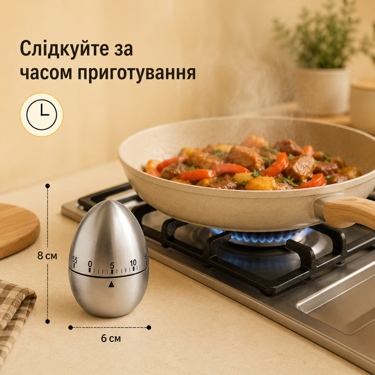 Кухонний механічний таймер до 60 хвилин без батарейок, нержавіюча сталь, сріблястий-thumbmail-6