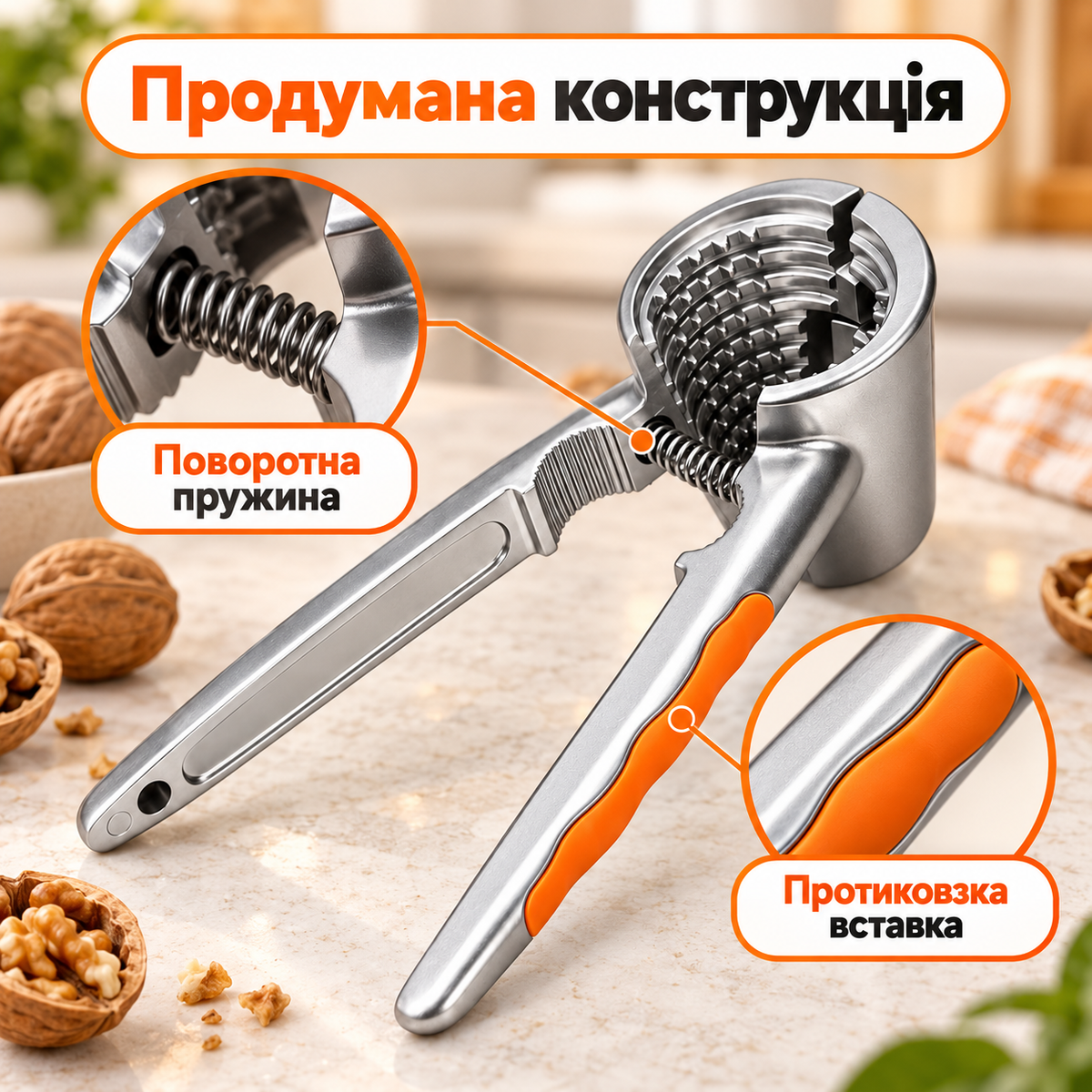 Горіхокол ручний, 4 робочі зони для різних видів горіхів, довжина 18,5 см, протиковзка ручка-thumbmail-6