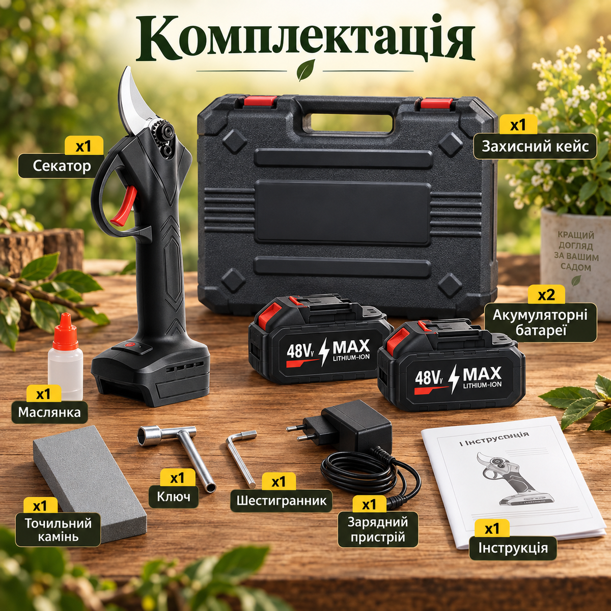 Акумуляторний секатор для обрізання гілок діаметр зрізу до 30 мм, 2 акумулятори 2000 мАг, леза зі сталі SK5-thumbmail-6
