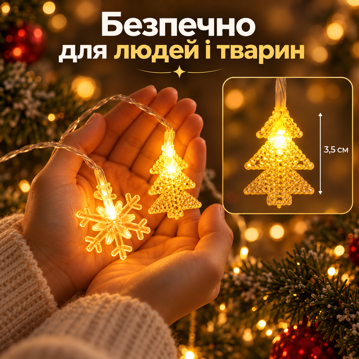 Світлодіодна гірлянда з ялинками та сніжинками, довжина 3 м, тепле жовте LED-світло, робота від USB, 2 режими-thumbmail-7