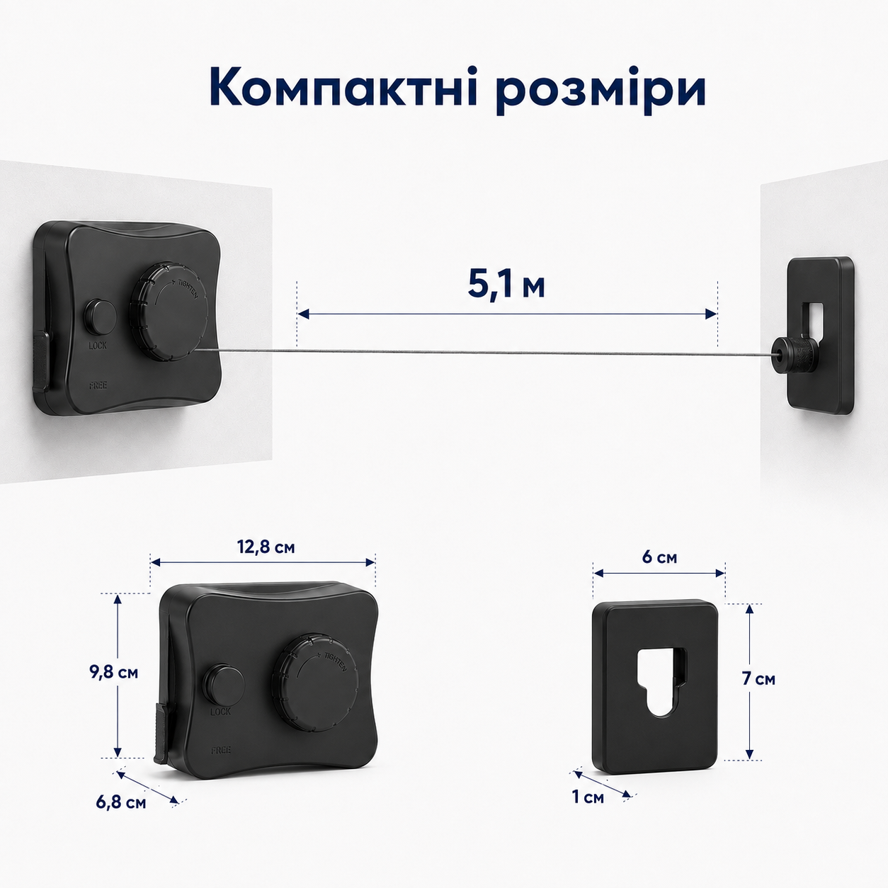 Настінна висувна сушарка для білизни 5,1 м, з автоматичним змотуванням і регулюванням натягу, чорна-thumbmail-7