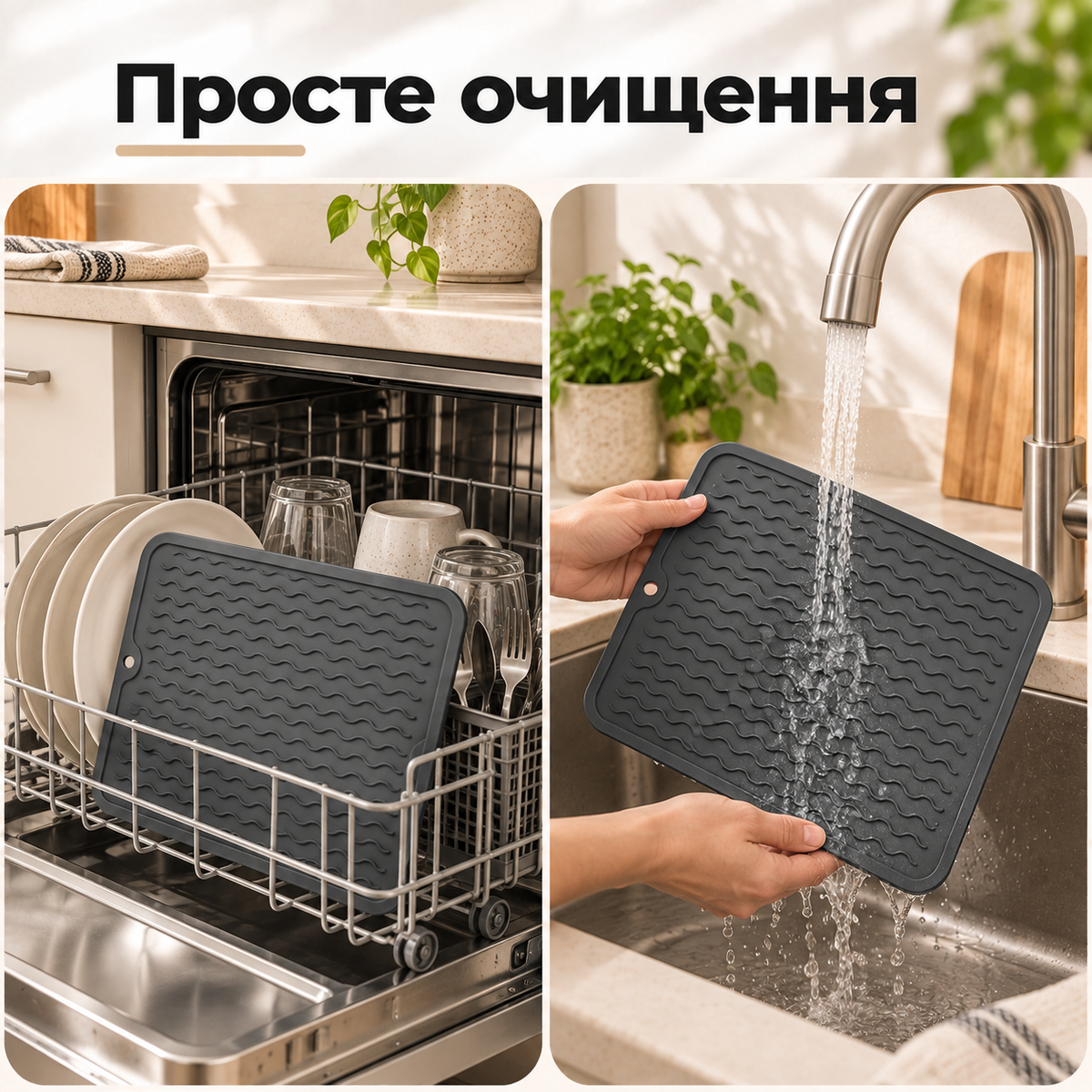 Силіконовий килимок для сушіння посуду 50 × 40 см, термостійкий харчовий силікон, темно-сірий-thumbmail-7