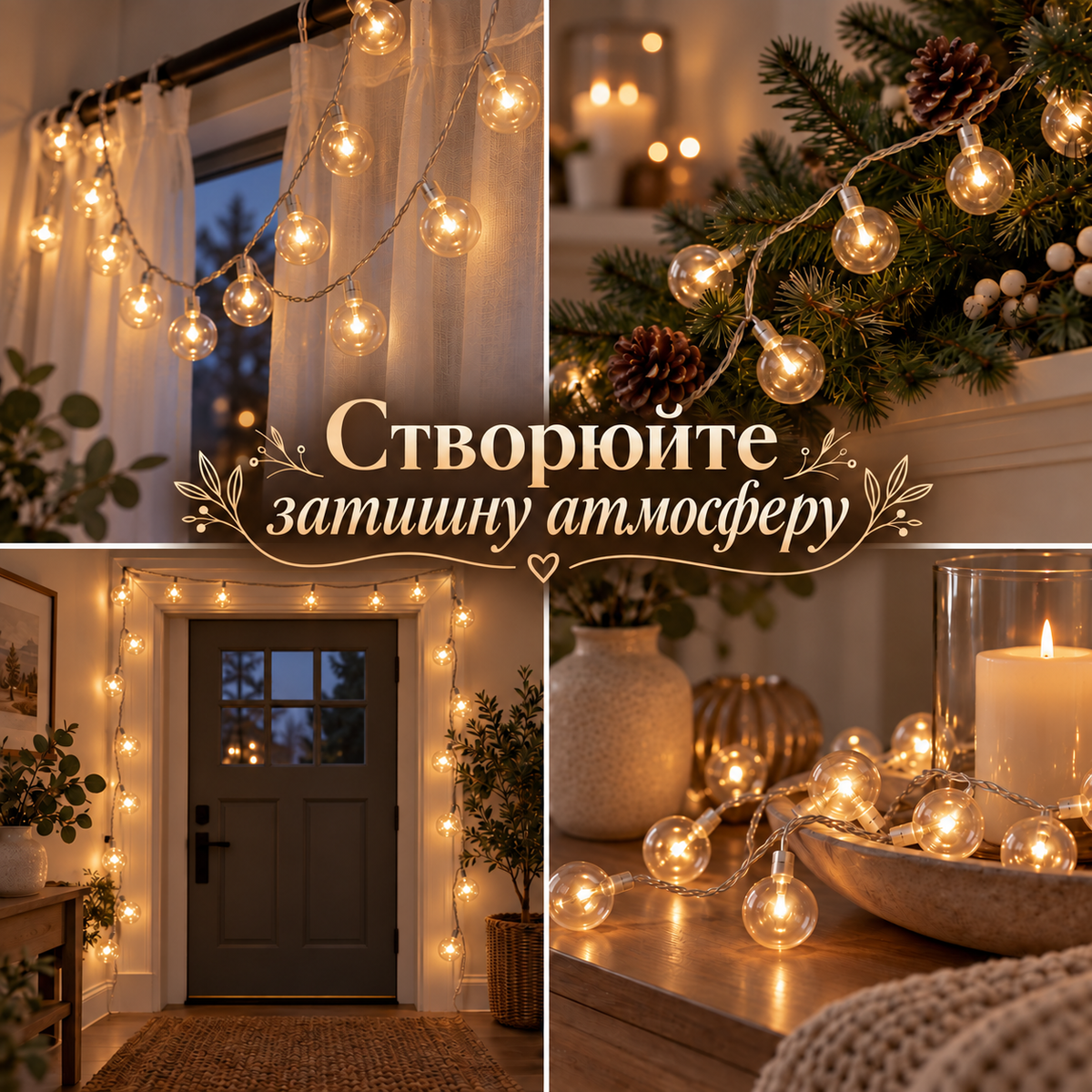 Гірлянда кульки 6 м, 40 кульок, тепле біле світло, на батарейках, 3 режими роботи-thumbmail-3
