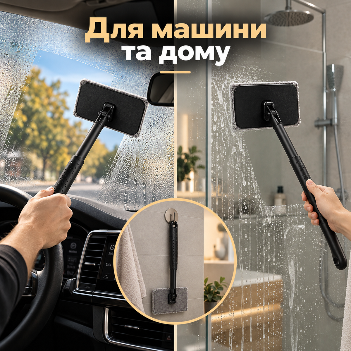 Щітка від запотівання для очищення скла автомобіля 46 см, з мікрофіброю, поворотною головкою 180° і розпилювачем-thumbmail-7