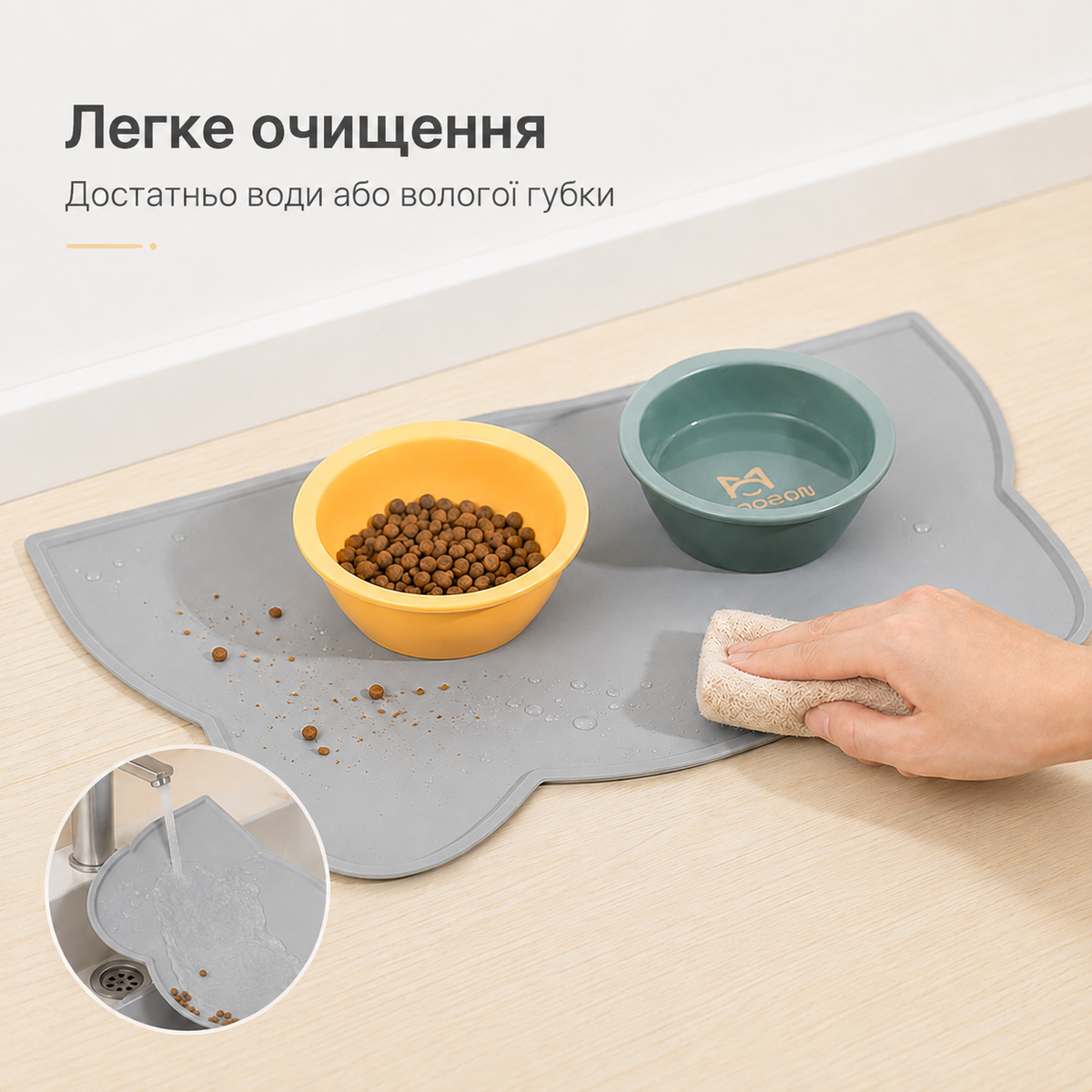 Силіконовий килимок під миски для котів і собак, антиковзкий, 44×24 см, сірий-thumbmail-3