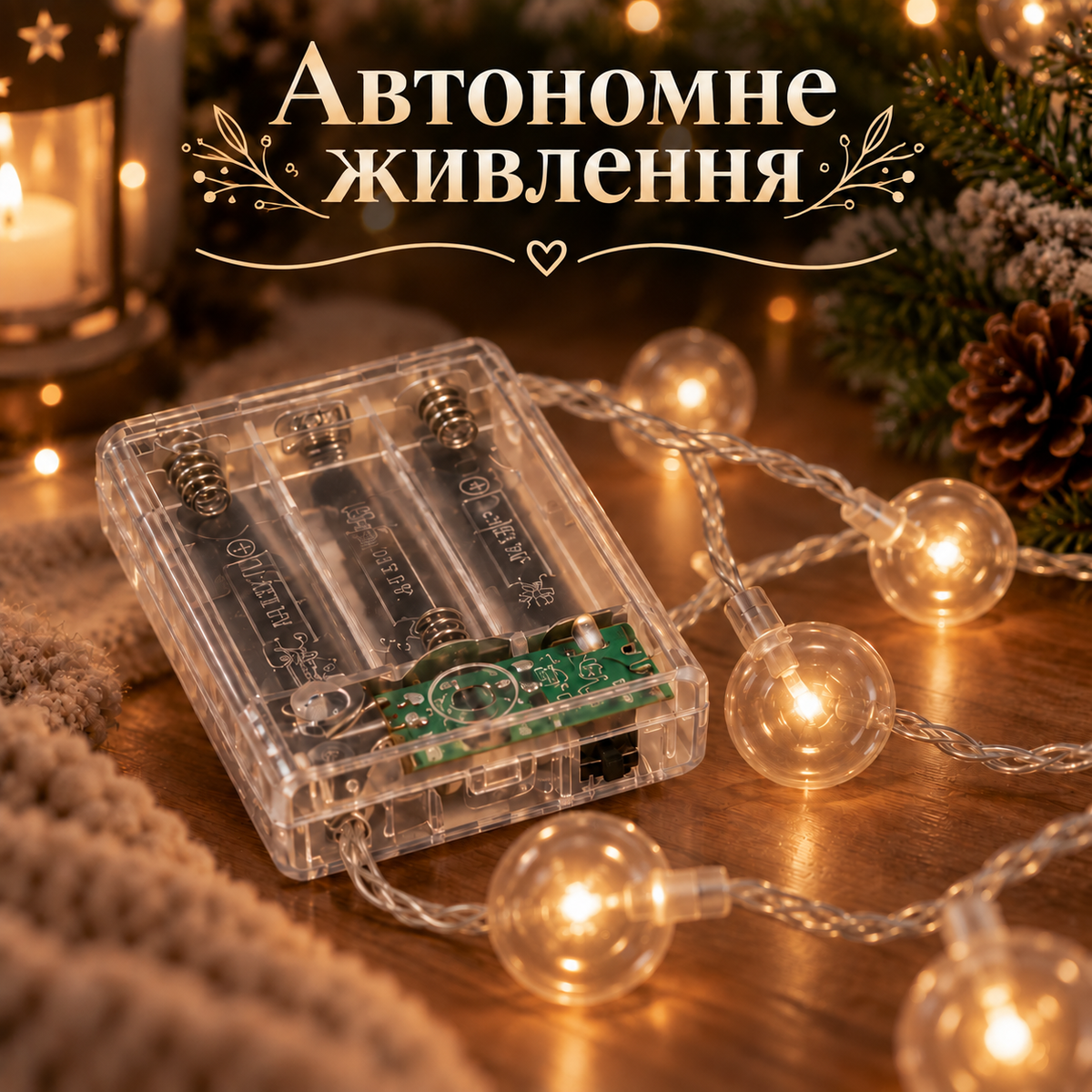 Гірлянда кульки 6 м, 40 кульок, тепле біле світло, на батарейках, 3 режими роботи-thumbmail-4