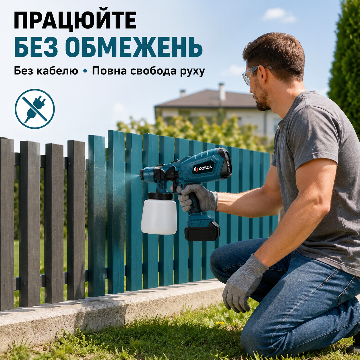 Акумуляторний фарбопульт KOBZA 21V з бачком 1000 мл, регулюванням розпилення та подачі матеріалу-thumbmail-4